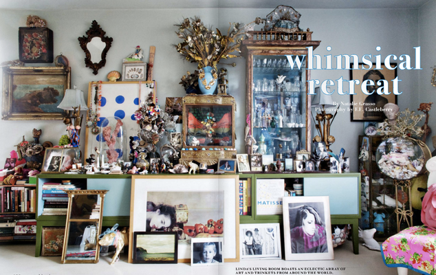 Linda Rodin's pale blue living room, color by Eve Ashcraft