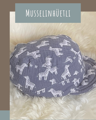 Musslin Hütchen und Käppi als Sonnenschutz. Die Kopfbedeckung für Kleinkinder. Grössentabelle nach Kopfumfang im Onlineshop.