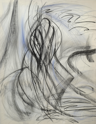 サイクリングロード　2022　116.7×91.0cm　綿布、木炭、色鉛筆、鉛筆