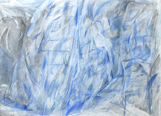 青い量線Ⅱ　2022　39.4×54.0cm　紙、色鉛筆、木炭