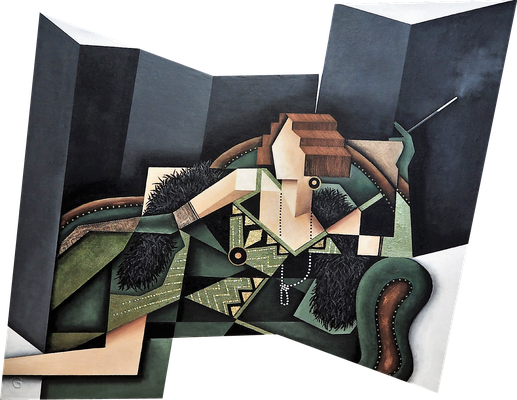 "Dame in Grün", Acryl auf Holz/Leinwand, ca. 90x120cm, außergewöhnliches Format