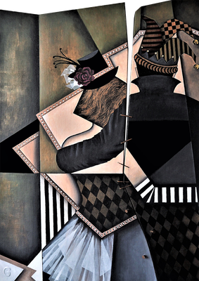 "Genagelt und geflickt", Acryl auf Holz/Keilrahmen, spezielles Format mit ausgesägten Kanten, ca. 80x60cm