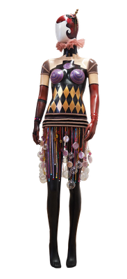 "Fräulein Eschle", Objekt aus Schaufensterfigur/Kunststoffkugeln/Pailetten/Stoffbändern, ca. 200cm hoch