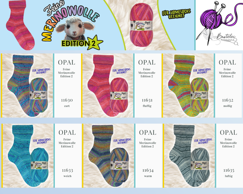 Das Foto zeigt die Farbkarte des Sockengarns Opal Merinowolle Edition 2