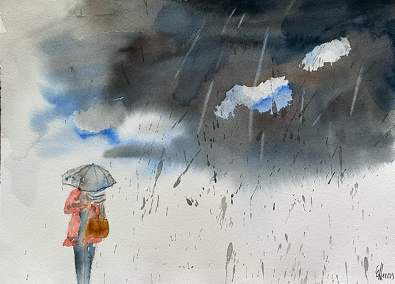 "Regen", Aquarell auf Bütten, 36 x 26 cm, 11/23