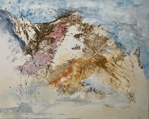 "Am Fuß der Berge", Acryl und Strukturmaterialien auf Leinwand,50 x 40 cm, 11/23