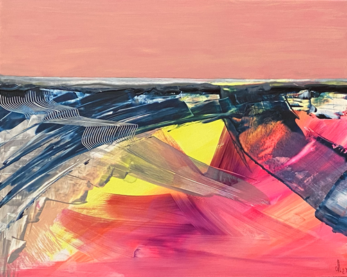 "Landschaft", Acryl auf Gesso-Holzplatte, 50 x 40 cm, 2023