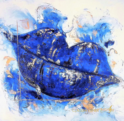 BLU KISS BY CLAUDIA EBNER ART, ca 62 x 62 x4 cm, mit Schattenfugenrahmen