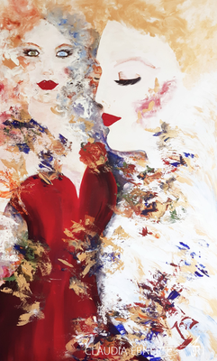 FRAU IN ROT MIT ENGEL BY CLAUDIA EBNER ART
