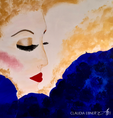 BLU WISDOM BY CLAUDIA EBNER ART, ca 100 x 100 x 4 cm mit Schattenfugenrahmen