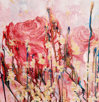 SECRET ROSEGARDEN BY CLAUDIA EBNER ART, ca. 102 x 102 x 4 cm, mit Schattenfugenrahmen