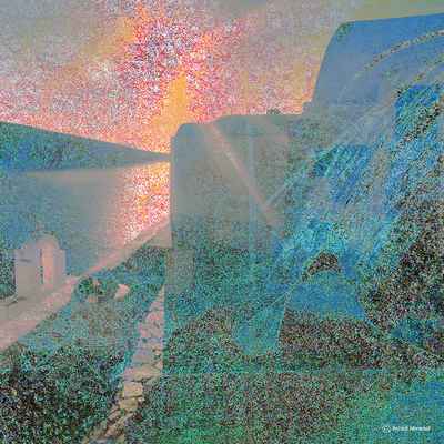 34 Recordant una posta de sol  a Thira, mar Egeo.  hi ha símbols que els volen fer  renèixer. 60 x 60 cm  850 € , con edició de 5 ejemplares.