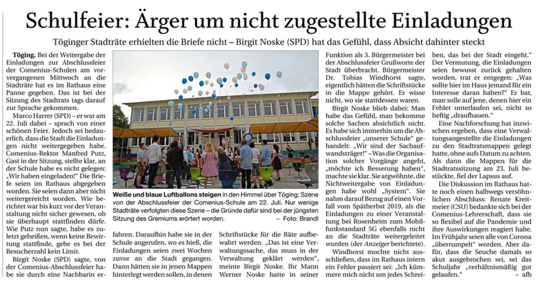 30.07.2020 - Ärger um nicht zugestellte Einladungen