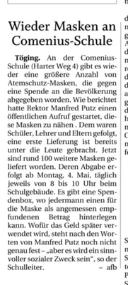 01.05.2020 - Wieder Masken an Comeniusschulen - pnp