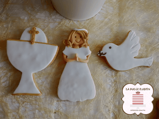 Galleta decorada niña rubia comunión 2017. Galleta chica comunión. Galletas comunión Cartagena, Murcia