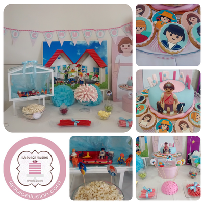 Mesa dulce comunion juguetes en Cartagena. Candy bar comunion juguetes en Cartagena. Tarta de comunion, decoracion playmobil, juguetes, cupcakes, cakepops, cookies, bagel, golosinas, decoracion Playmobil. La dulce ilsuion