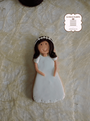 Galleta decorada niña morena comunión 2017. Galleta chica comunión. Galletas comunión Cartagena, Murcia