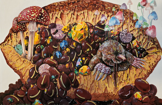 どら焼き探検家　パネル・ペンキ　1800×2700(mm)　2019年