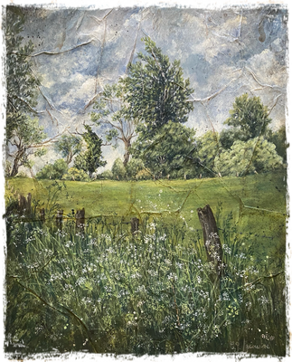 La prairie de l'arbre mort, acrylique vinylique