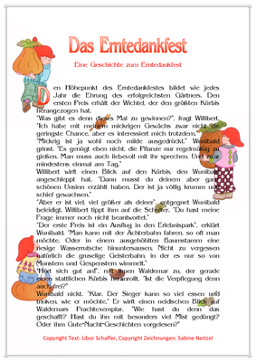 Das Erntedankfest, Eine Erntedankgeschichte für Kinder mit Wichteln, Seite 1