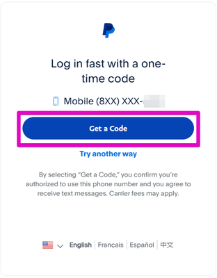 Figure 7. Log in with a one-time code to your mobile phone via SMS.