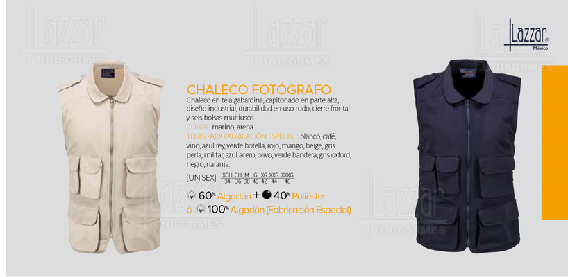 CHALECO DE FOTOGRAFO KAKI/AZUL MARINO MARCA LAZZAR