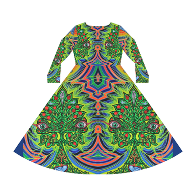 Kleid Baum des Lebens Frauen Langarm Tanzkleid Psy Party Kleid Bunte Kunstwerk Frauen langes Kleid Wearable Kunst Festival Kleid Rave dmt