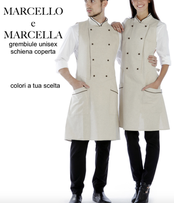 MARCELLO E MARCELLA grembiule poncho schiena coperta taglia unica, colori a Tua scelta con il Tuo logo 