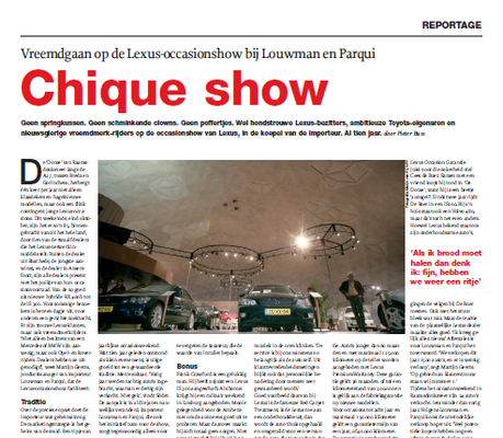 Automotive Sales Event - positief redactioneel artikel in de BOVAG-krant m.b.t. het Lexus Event bij Louwman & Parqui in Raamsdonksveer