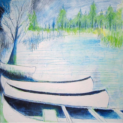 Wetlandi, 78 x 78 cm, Acryl/ Mischtechnik