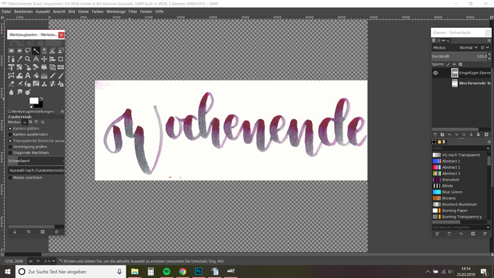 5. den Zauberstab auswählen und den Schwellwert auf 3 einstellen