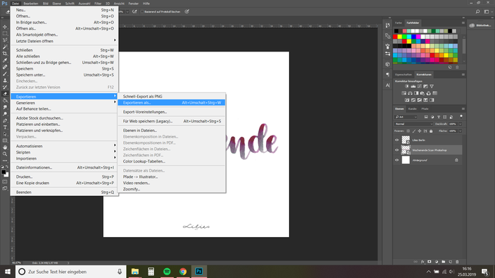 16. wenn du fertig bist, kannst du das fertige Bild unter Datei, exportieren