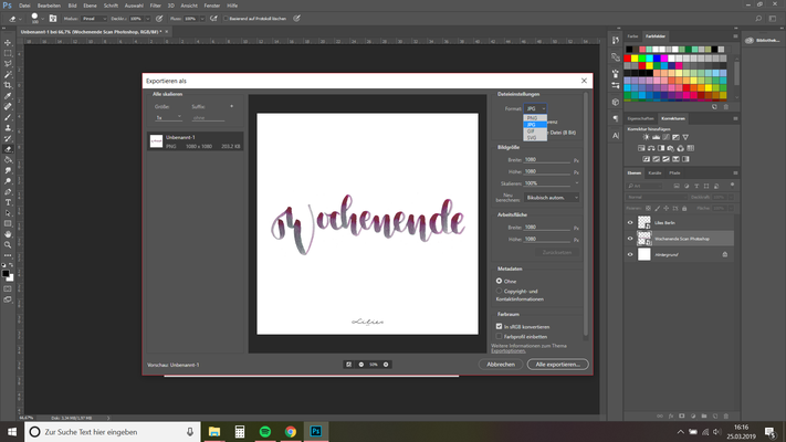 17. dann wählst du das gewünschte Bildformat aus - Alle exportieren