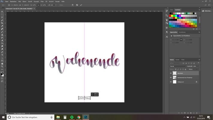 14. hier füge ich mein Logo genauso ein, wie ich das Bild eingefügt habe, skaliere und positioniere es, automatisch werden dir hier Hilfslinien angezeigt