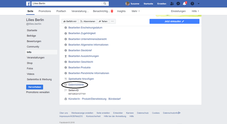 Bei Facebook, hast du auf deiner Seite unter Info, viele Dinge aufgelistet u.a. Datenrichtlinie...