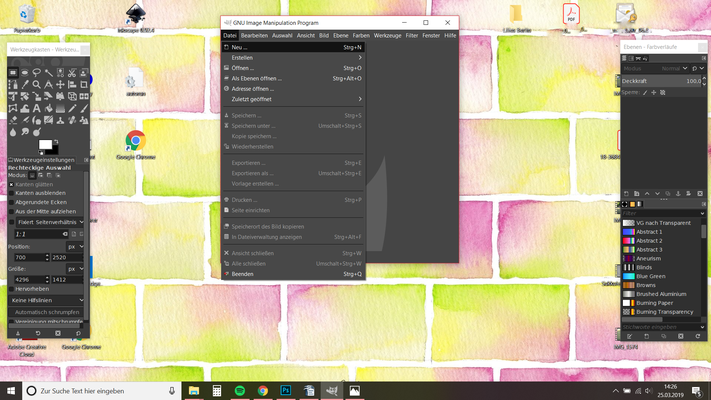 14. nachdem du alles geschlossen hast kannst du unter Datei>Neu ein neues Bild erstellen