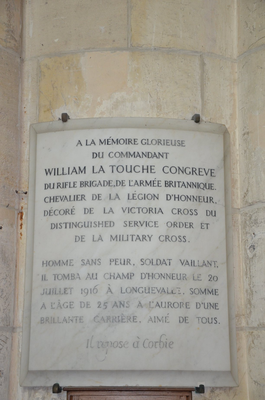 (DR) Major W.La Touche Congreve-Abbatiale-Corbie-Val de Somme-Longueval-Villers Bretonneux-Amiens-CASA Chambres d'hôtes-B&B-Guesthouse-WW1-Victoria cross