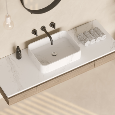 Vonios stalviršis su pastatomu praustuvu iš Silestone kvarcinio akmens