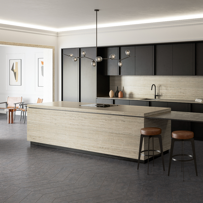 Big kitchen island fabricated from Dekton sintered stone