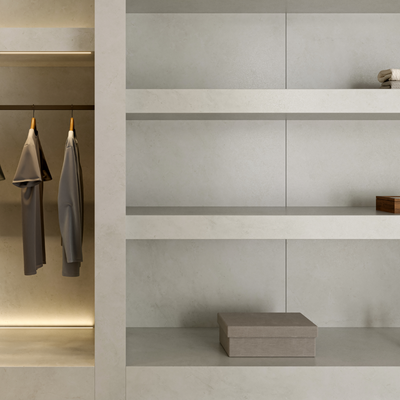 Open shelves for clothes fabricated from Dekton sintered stone