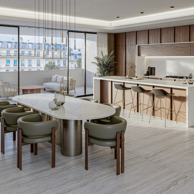 Table made from Silestone Blanc Elysee quartz