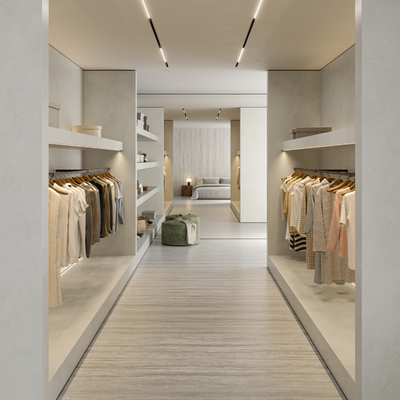 Open shelves for clothes fabricated from Dekton sintered stone