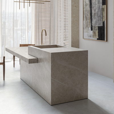 Sala su integruota plautuve iš Dekton presuoto akmens