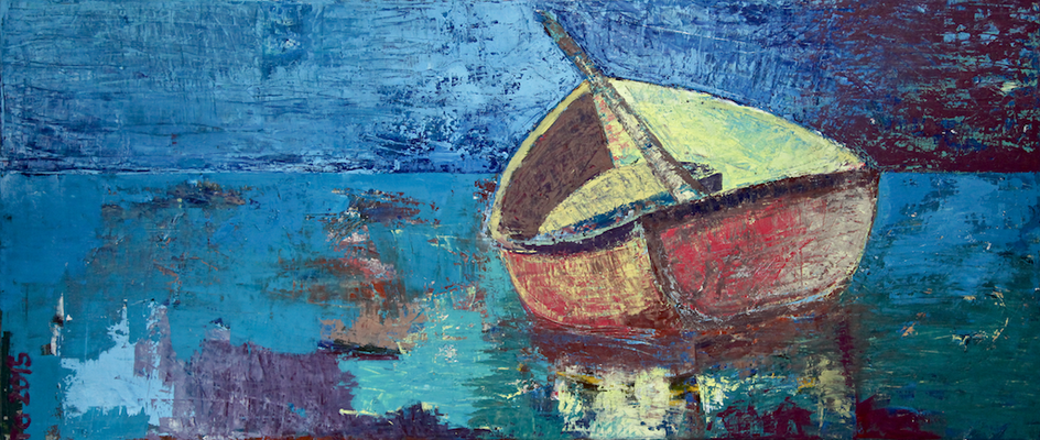 Bild No. IV  -  "rotes Boot"  -  65 x 150cm