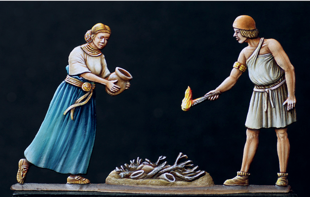 Bronzezeitlicher Töpfer beim Grubenbrand