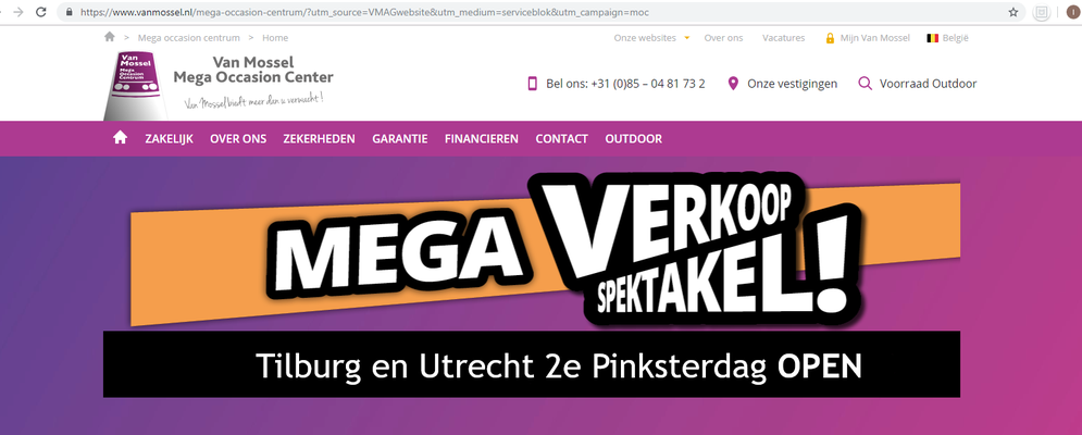 Online bannering - Automotive Sales Event - Van Mossel Mega Occasion Centrum Tilburg - 90 verkochte auto's in 1 weekend - juni 2019