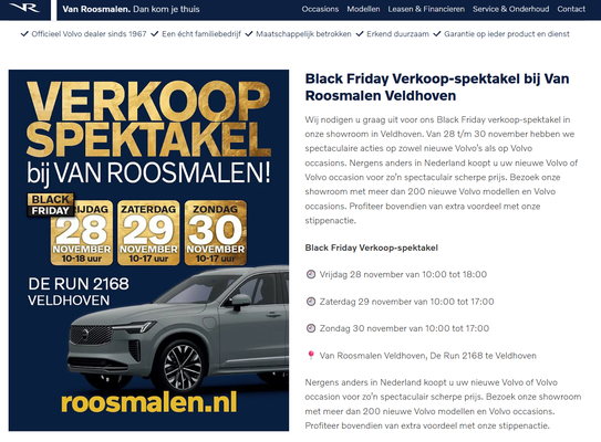 Online bannering op eigen websites - Automotive Sales Event - Van Roosmalen Volvo - 45 verkochte auto's in 1 weekend - november 2025