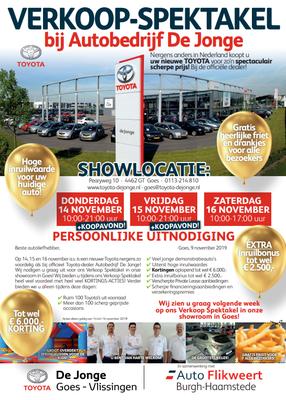 Direct Mailing - Automotive Sales Event - De Jonge Goes - Toyota - november 2019 - 44 verkochte auto's in 1 weekend