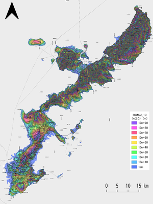 沖縄本島のRCMap（国土地理院10mDEM使用）[測量法に基づく国土地理院長承認（使用）R 3JHs 578]