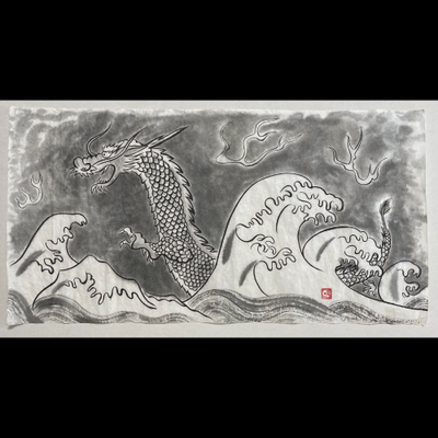#sachi-studio　#sumi-e　#animal　# 動物　#dragon　#龍　#sea　#海　#swim　#泳ぐ